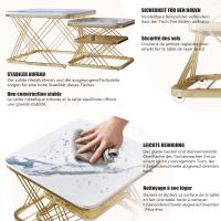 Set de 2 Mesas de Centro Nido Cuadradas, 60/45 cm, Tablero Blanco Efecto Mármol, Estructura Metálica Dorada con Soporte Cruzado, Mesas Auxiliares Modernas para Salón - details 3