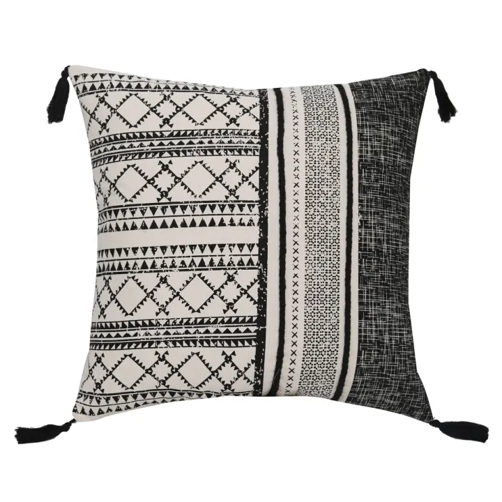 Cubierta De Cojín Geométrica Marroquí Con Borlas Para Sofá Sala De Estar Dormitorio Tamaño 18x18 Pulgadas Estilo Mediterráneo - 1