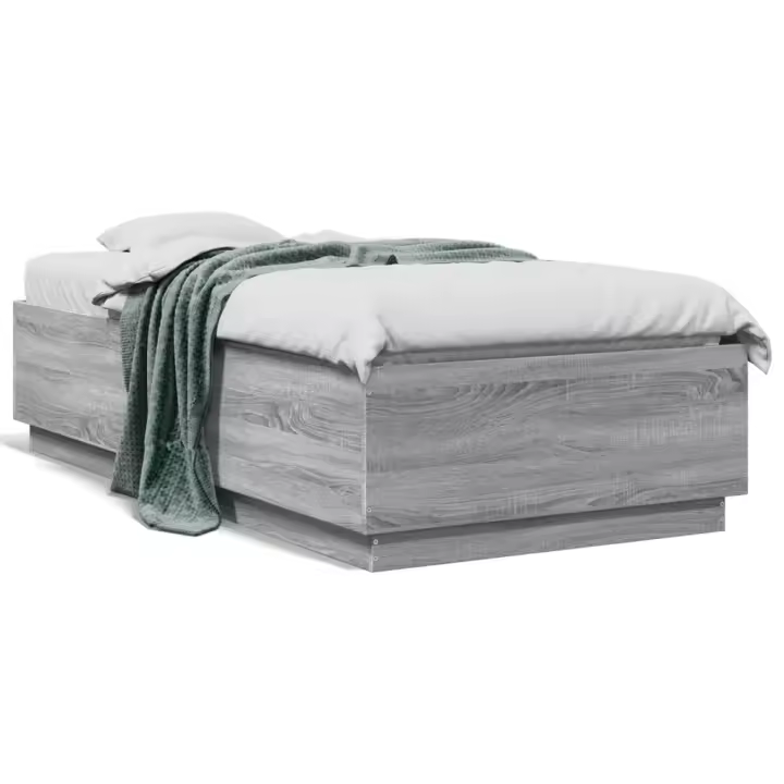 vidaXL Estructura cama con luces LED madera gris Sonoma 75x190 cm - 1