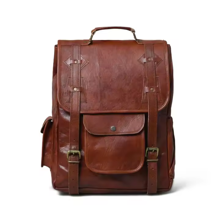 Men's Handmade Vintage Genuine Goat Leather Backpack Rucksack Travel Bag Unisex - 1