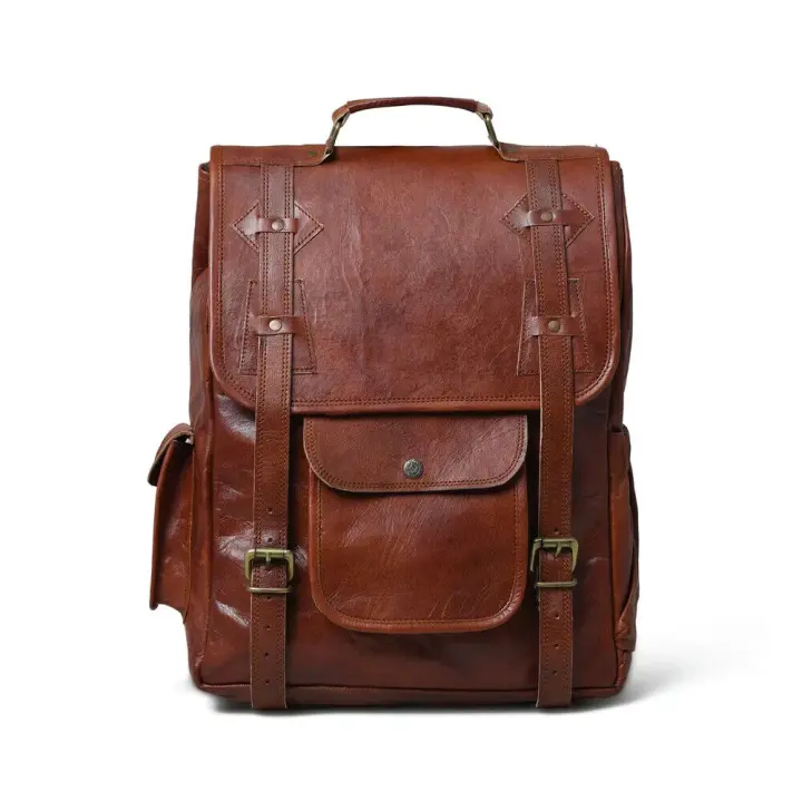 Men's Handmade Vintage Genuine Goat Leather Backpack Rucksack Travel Bag Unisex - 1