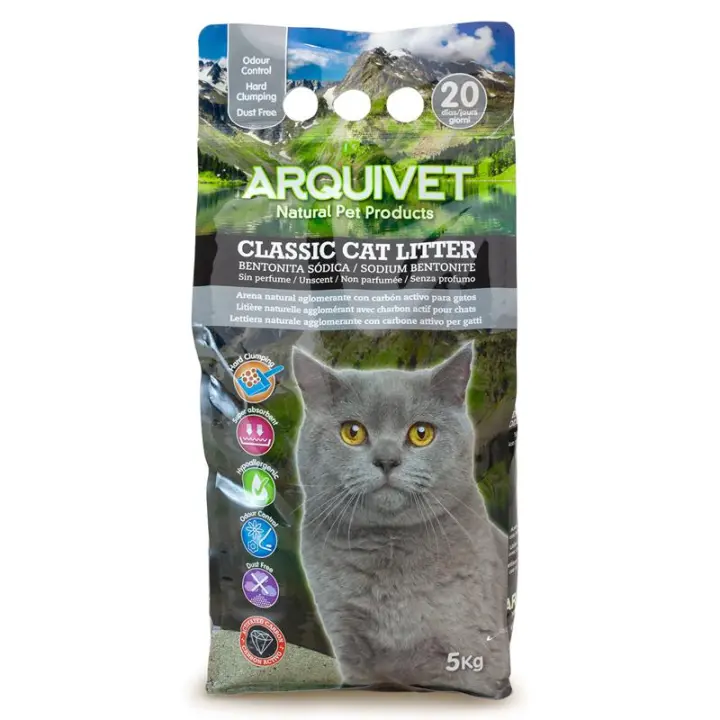 ARQUIVET Classic Cat Litter 5 Kg - Arena 100% natural aglomerante con carbón activo para gatos. - 1