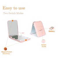 Espejo de Bolsillo, Espejo de maquillaje compacto de viaje with Luz LED de augmentation 1X/2X Bolso para, de 2 lados, portátil, Pequeño Iluminado, Rose - details 1