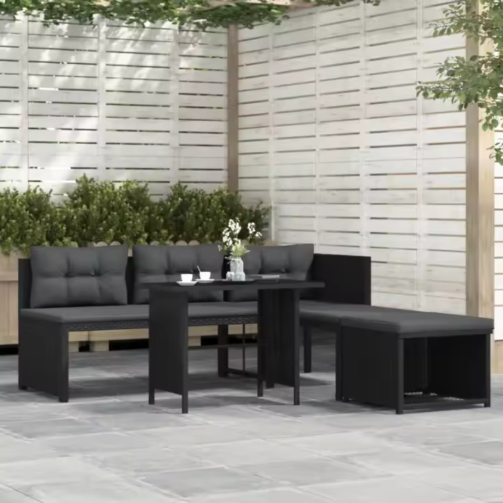 4 piezas de sofás de Jardín en Polyrattan Black - 1