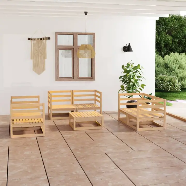 vidaXL Juego de muebles de jardín 7 piezas madera maciza de pino - 1