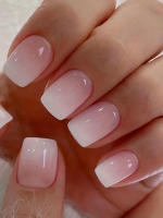 24PCS Uñas Postizas Presionadas Cortas Almendra Rosa Alto Saténtate Gradiente Uñas Glitceadas Veraniegas Hechas Mano Para Fiesta - details 2