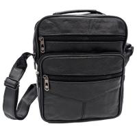 Bolso bandolera de piel para hombre, color Negro, tamaño 21x26x10 cm, Correa ajustable para el hombro. - details 0