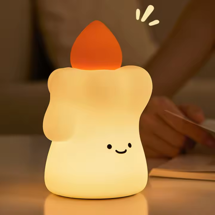 Luz de noche para niños - Linda vela de silicona para bebé - Luz de noche para dormitorio - Luz de noche regulable de 3 posiciones para habitación infantil - 1