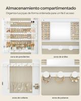 Espejo joyero de pared con luz led y cerradura, organizador con varios compartimentos para pendientes y collares, color blanco, habitación, dormitorio - details 6