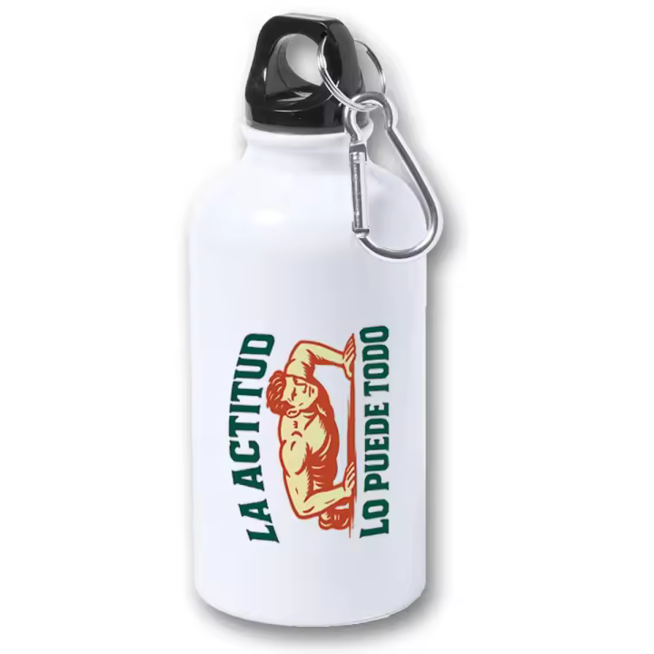 MERCHANDMANIA Bidón 400ml metálico frase motivadora la actitud lo puede todo para viaje y deporte - 1