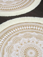 Mantelera Redonda De Lino Y Algodón Vintage Con Borlas De Jute Antideslizante Para Mesa Accesorios De Vaso Eco-amigable - details 7