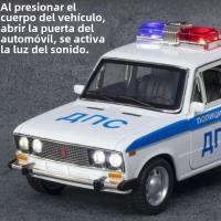 Modelo De Coche De Policía Lada 2106 a Escala 1/24 En Aleación De Metal Con Función De Retroceso Y Simulación De Luz Y Sonido Regalos Para Niños Vehículos De Metal Para Juguete - details 3