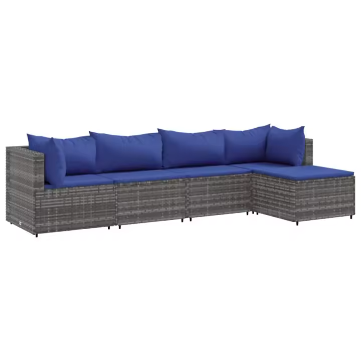 vidaXL Set de muebles de jardín 5 pzas y cojines ratán sintético gris - 1