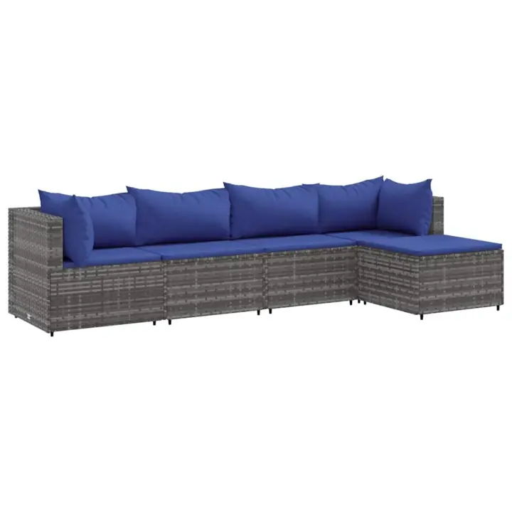 vidaXL Set de muebles de jardín 5 pzas y cojines ratán sintético gris - 1