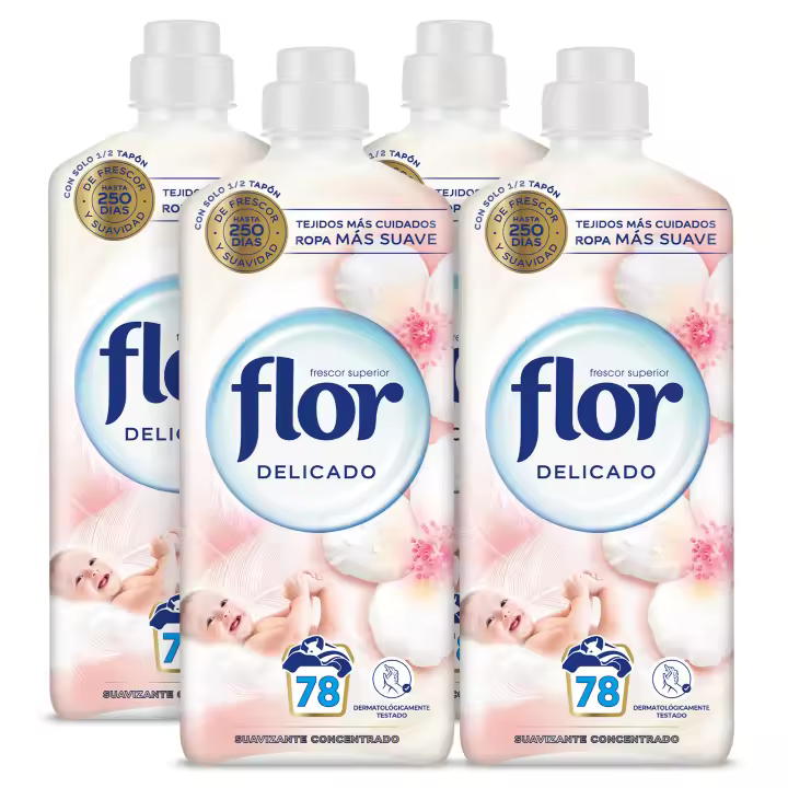Flor Delicado Suavizante Concentrado para la ropa 312 lavados (4 botellas de 78 lavados) - 1