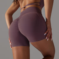Shorts De Yoga Para Mujer Con Cintura Alta Y Bolsillos Diseño Cruzado Transpirables Y Secado Rápido Para Gimnasio Running Ejercicio - details 5