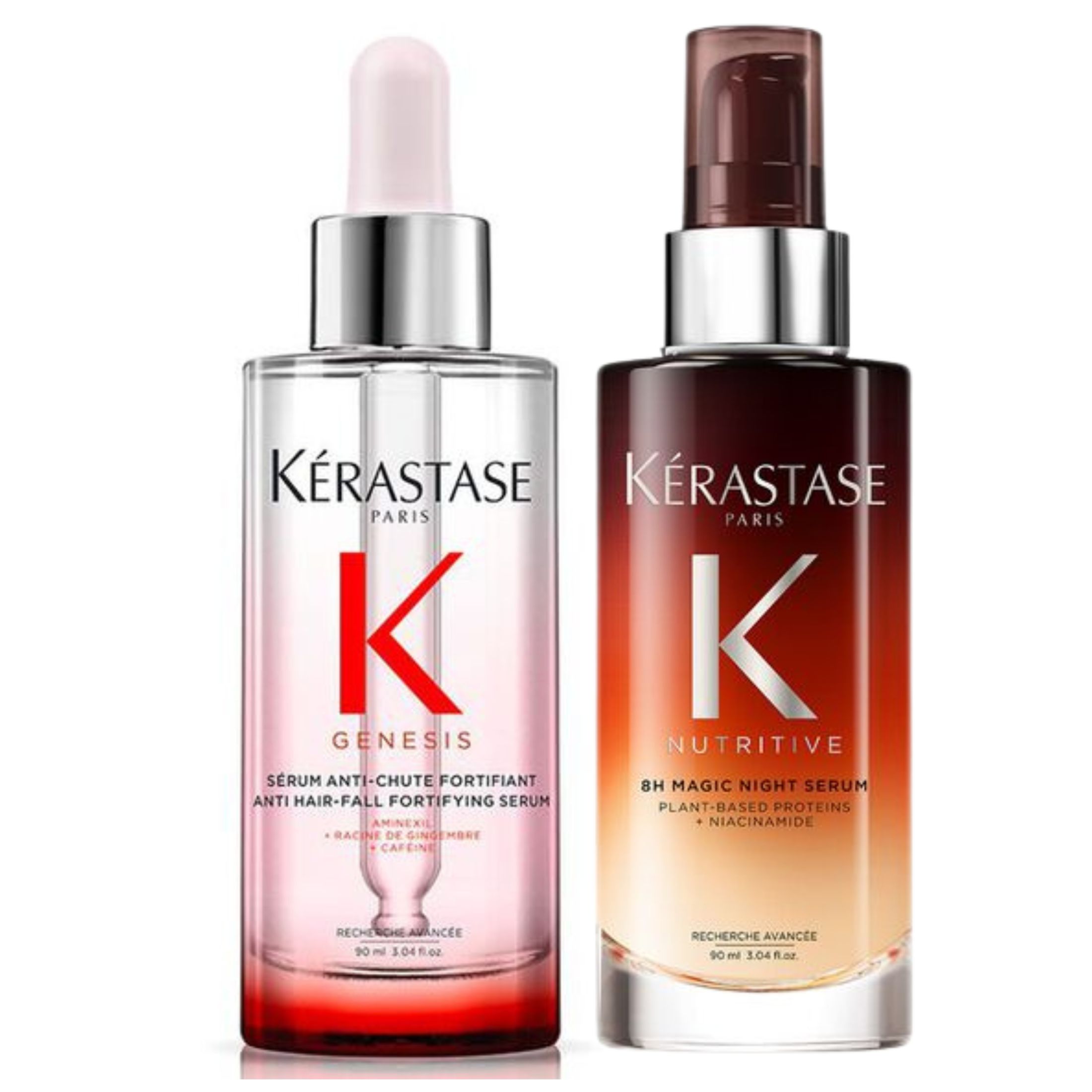 Kit Kérastase Nutritive 8H Magic Night Serum 90ml + Genesis Sérum Anti-Chute Fortifiant 90ml – Tratamiento Nocturno y Diario para Cabello Seco, Debilitado y con Caída