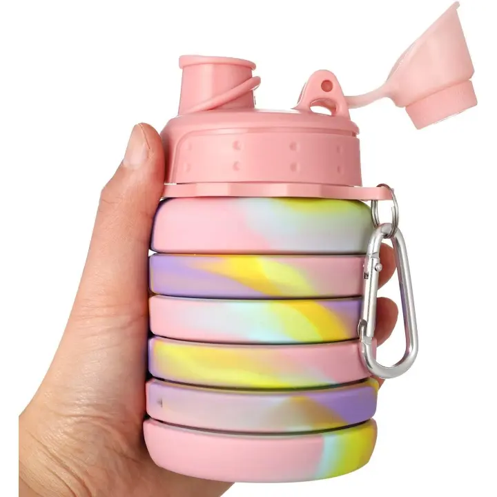 ZC Botella de Agua Plegable de Silicona para Niños 500ml Ideal para Escuela, Viajes, Deportes, Camping - 1