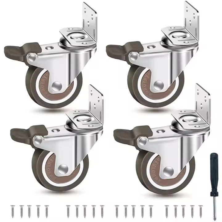 PORCHEDDU Juego de 4 Rueda, Goma, Pequeños, 25mM, Rueda de alta resistencia en forma de L, 44 kg, muebles, cunas - 1