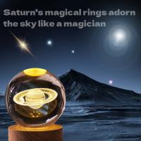 Lámpara De Noche De Cristal Saturno 1pc Con Base De Madera Y Puerto USB Decoración De Ambiente Para Dormitorio Regalo De Fiestas Luz De Mesa - details 5