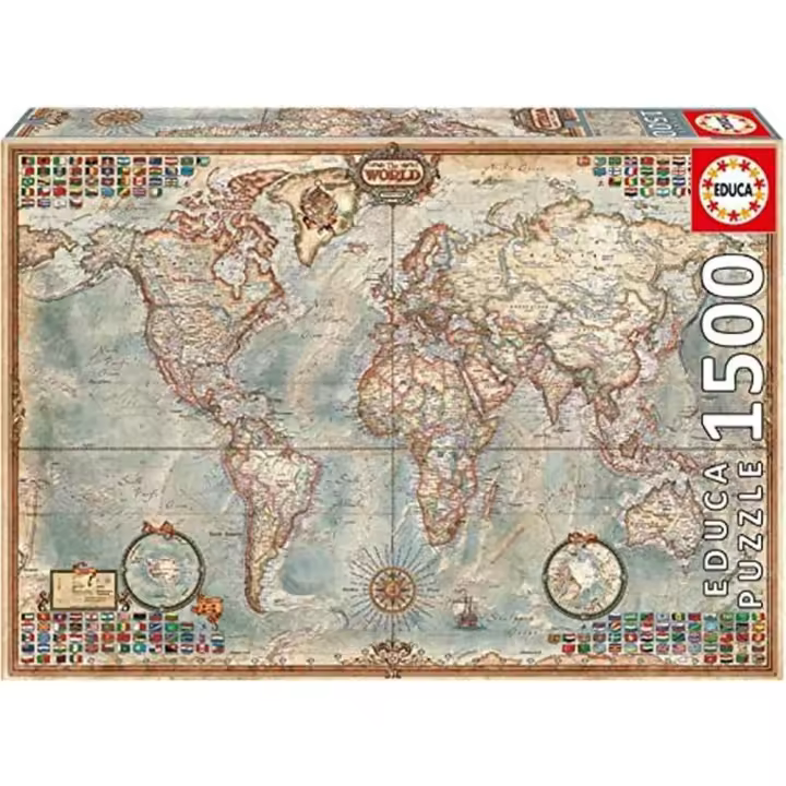 Educa - Puzzle de 1500 Piezas para Adultos | El Mundo, Mapa político geografía. Incluye Pegamento Fix Puzzle. A Partir de 14 años - 1