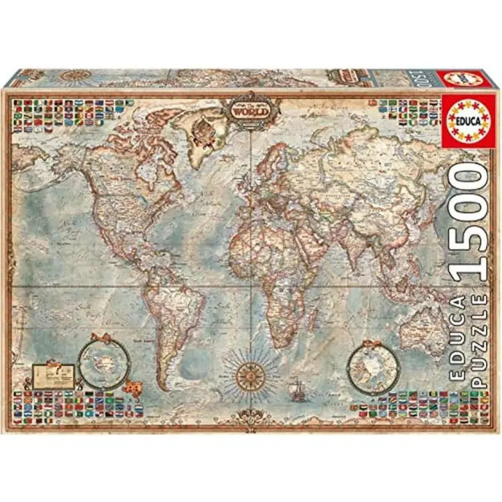 Educa - Puzzle de 1500 Piezas para Adultos | El Mundo, Mapa político geografía. Incluye Pegamento Fix Puzzle. A Partir de 14 años - 1