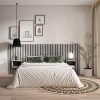 Skraut Home - Cabecero con dos mesitas rectangulares - Listones Decorativos - medidas totales 258x107x3cm - Para Camas de 150,160,180 cm - Con almacenamiento adicional - Estilo Moderno - Varios colores disponibles - details 1