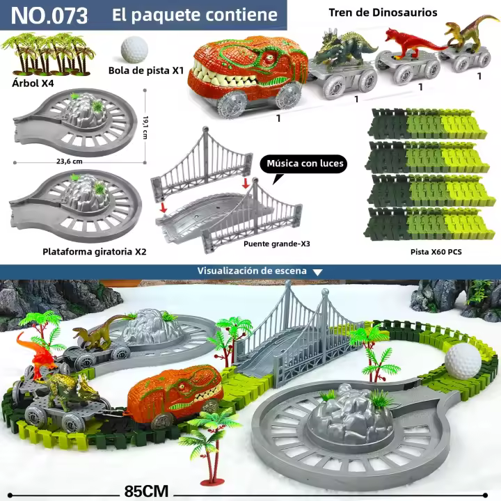Juguete De Rotación Dinosaurio Con Luz Y Música Set De Carreras En La Carretera Para Niños Mayores De 3 Años Regalo Para Niños Y Niñas - 1