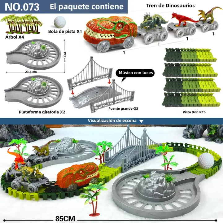 Juguete De Rotación Dinosaurio Con Luz Y Música Set De Carreras En La Carretera Para Niños Mayores De 3 Años Regalo Para Niños Y Niñas - 1
