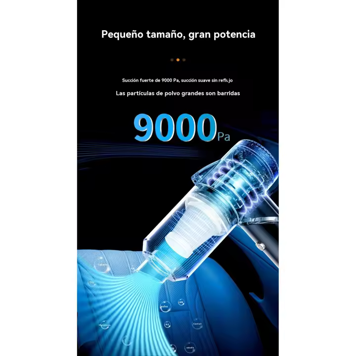 🎁【Detalles para Mamá】Aspirador Portátil para Coche - Mini, Recargable, 9000Pa Succión, Negro, 120W, 7,4 V, 300cm Cable, Iluminación Integrada - Ideal para Coche, Hogar y Oficina - 1