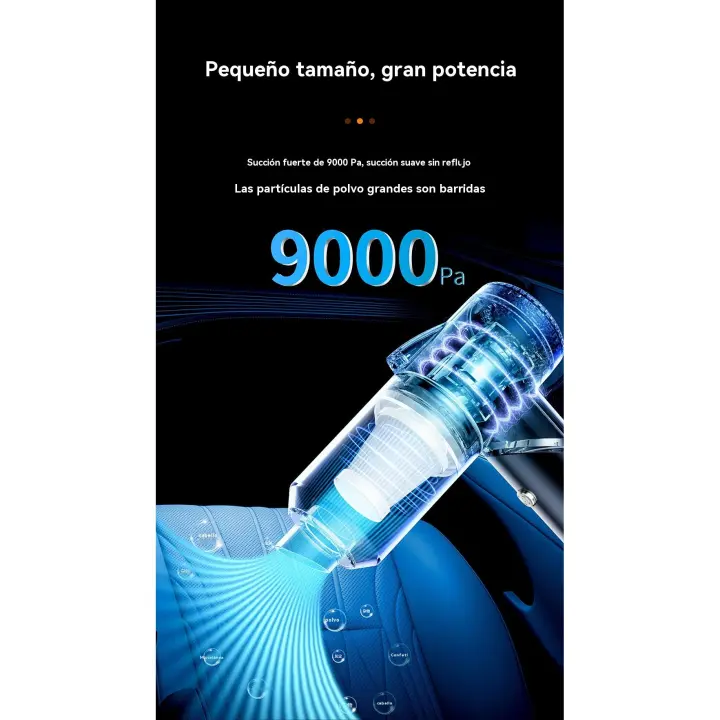 🎁【Detalles para Mamá】Aspirador Portátil para Coche - Mini, Recargable, 9000Pa Succión, Negro, 120W, 7,4 V, 300cm Cable, Iluminación Integrada - Ideal para Coche, Hogar y Oficina - 1