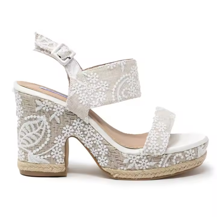 Sandalias plataforma mujer KTEY 523 BETH SANDALIA TACON YUTE ENCAJE BLANCO 28643 23V - 1