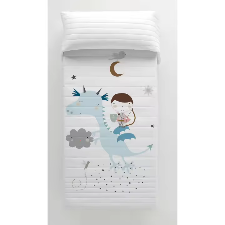 COLCHA BOUTI REVERSIBLE INFANTIL 100% ALGODÓN MAGIC DRAGON HACIENDO EL INDIO FABRICADO EN ESPAÑA - 1