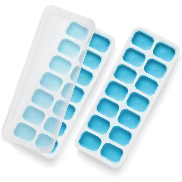 2pk Silicone Ice Cube Trays with Non-Spill Lids, Easy to Remove Tray, LFGB Certified BPA Free, Flexible Ice Cube Moulds(Blue) - 1