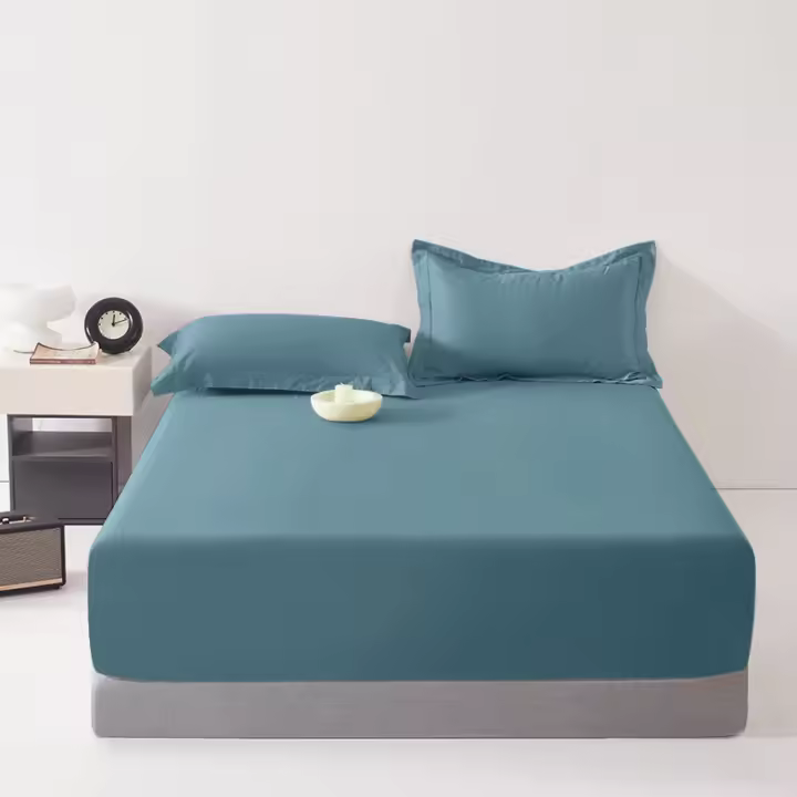 Sábana De Algodón 100% Ultra Profunda Para Cama Matрас De 45-60cm Color Azul Denim Mate Sábana Transpirable Y Suave Para Dormitorio - 1