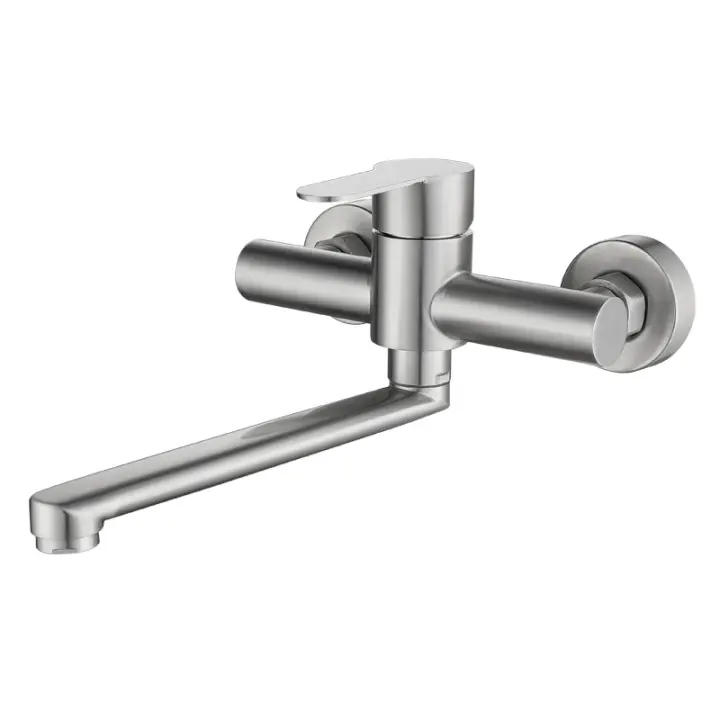 Grifo de cocina montado en la pared Mezclador de fregadero giratorio de 360 ° Grifo de cocina de acero inoxidable 304, cepillado - 1