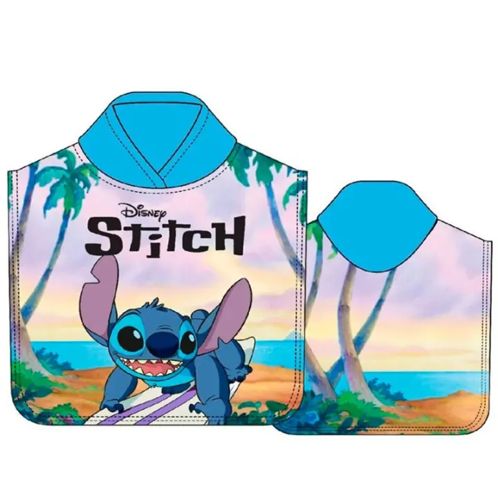 New Import Poncho Toalla Stitch Disney Microfibra 50x100cm Absorbente y Suave - 1