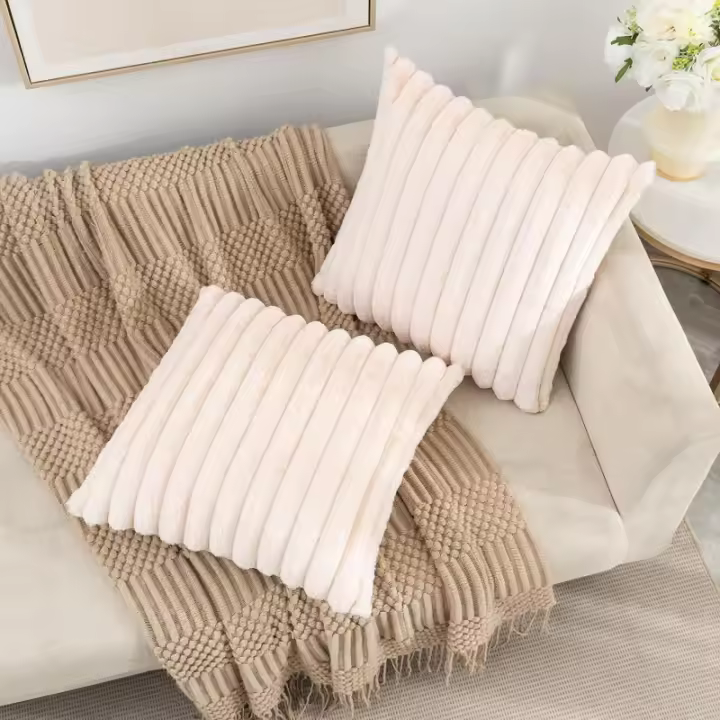 Funda De Cojín De Peluche De Conejo Falso De Talla Grande Cuadrado Grueso Y Suave De Color Sólido Para Decoración De Sofá 45x45cm - 1