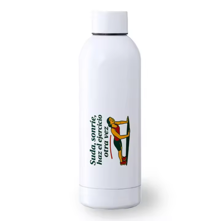 MERCHANDMANIA Bidón 500 ml acero inoxidable frase motivadora gimnasio ejercicio gym esfuerzo deporte deportivo botella senderismo - 1