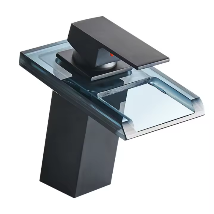 Grifo de Lavabo en Cascada LED with 3 Colores para Fregadero y Lavabo - Latón Cromado y Vidrio 17*13,8*9,5 CM Nior - 1