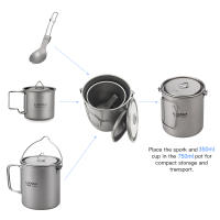 Set De Utensilios De Cocina De Titanio Lixada 750ml Olla 350ml Taza Con Tapa Mango Plegable Cuchara Plegable Para Camping - details 6