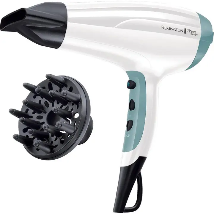 Remington Secador Profesional Shine Therapy D5216 | 2300W de Potencia, Tecnología Iónica Antiencrespamiento, 3 Temperaturas, 2 Velocidades, Rejilla Desmontable, Incluye Concentrador y Difusor para un Secado Rápido y Brillante - 1