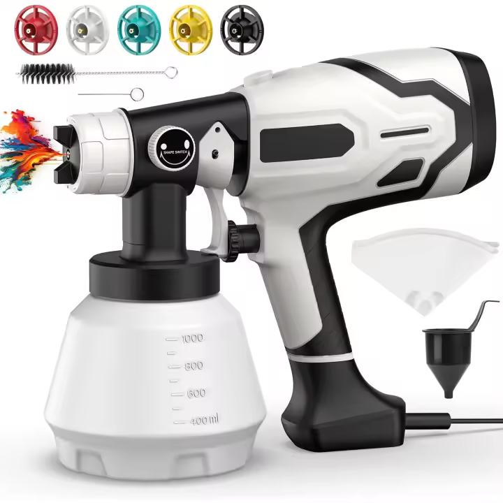 PISTOLA DE PULVERIZACIÓN eléctrica de alta potencia, pulverizador de pintura HVLP de 220V y 1500W, aerógrafo con revestimiento de acero para muebles de coche, boquilla de cobre de 5 piezas - 1