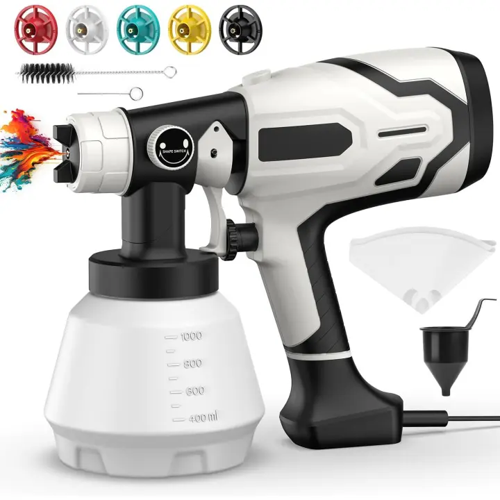 PISTOLA DE PULVERIZACIÓN eléctrica de alta potencia, pulverizador de pintura HVLP de 220V y 1500W, aerógrafo con revestimiento de acero para muebles de coche, boquilla de cobre de 5 piezas - 1
