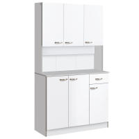 HOMCOM Gabinete de Almacenaje Armario para Cocina de 6 Puertas con Gran Espacio para Microondas con 1 Cajón Estante Ajustable 101x39x180 cm Blanco - details 0