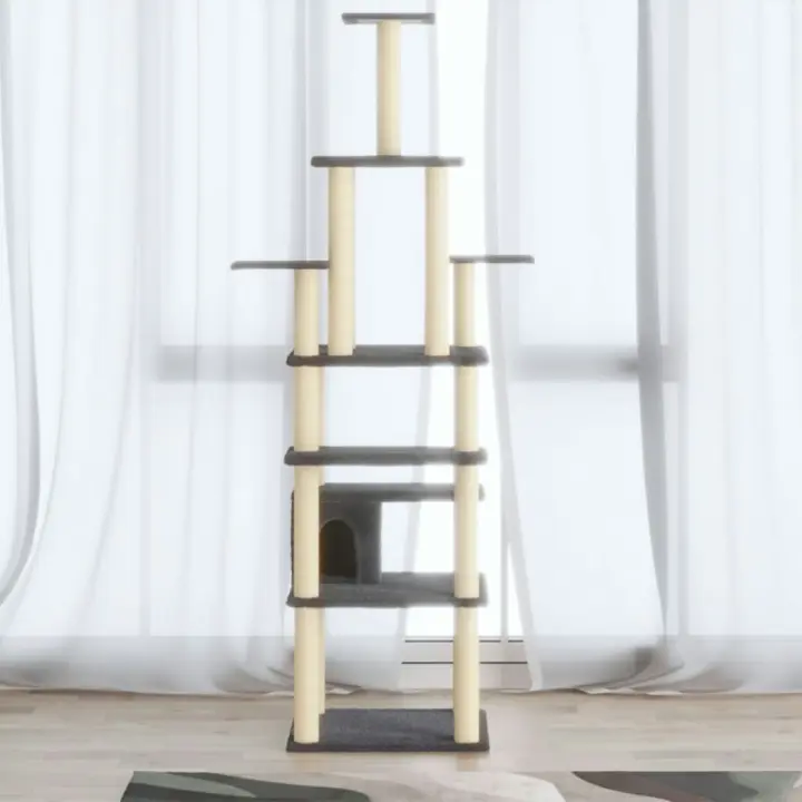 vidaXL RASCADOR PARA GATOS CON POSTES DE SISAL GRIS OSCURO 183 CM - 1