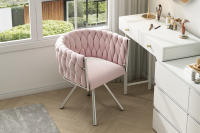 Silla de Maquillaje de Terciopelo, Juego de 1 Piezas, Silla Giratoria de Dormitorio de Lujo Individual, Silla Giratoria de Relax, Cuatro Patias de Soporte de Metal, Rosa - details 1