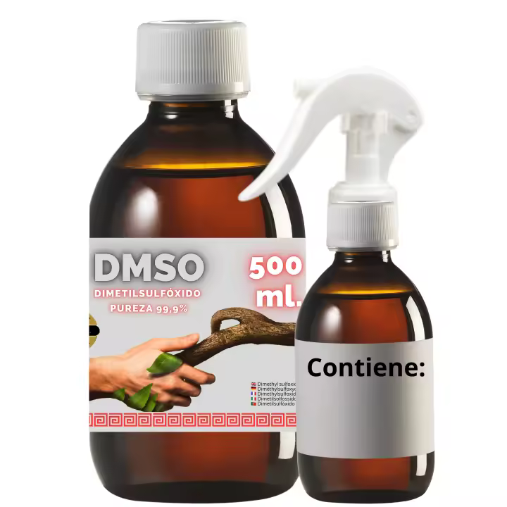 DMSO 500 ml. Dimetilsulfóxido | Máxima Pureza 99,98% | Regalo Frasco125ml (Vacío) + Difusor + Vasito Dosificador | Frascos Ámbar de Laboratorio Con Gotero y Precinto de Seguridad. - 1
