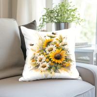 Funda De Cojín De Algodón Flannel Con Patrón De Girasol Acuarela Para Sofás Oficina Fundas De Cojines Decorativas Estilizadas - details 3