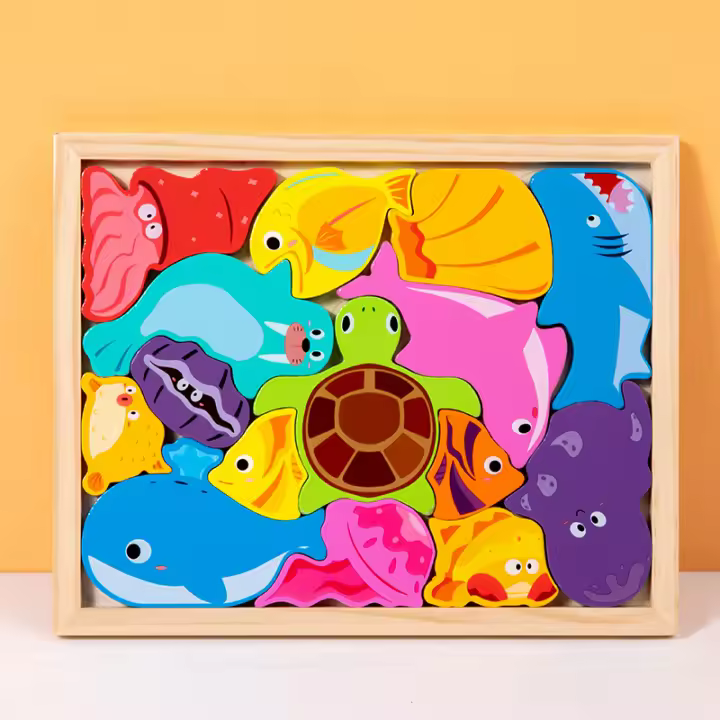 Juguete Educativo De Madera 3D Para Bebés Rompecabezas De Animales Frutas Y Vegetales Juego De Mano Gruesa Regalos Para Niños - 1